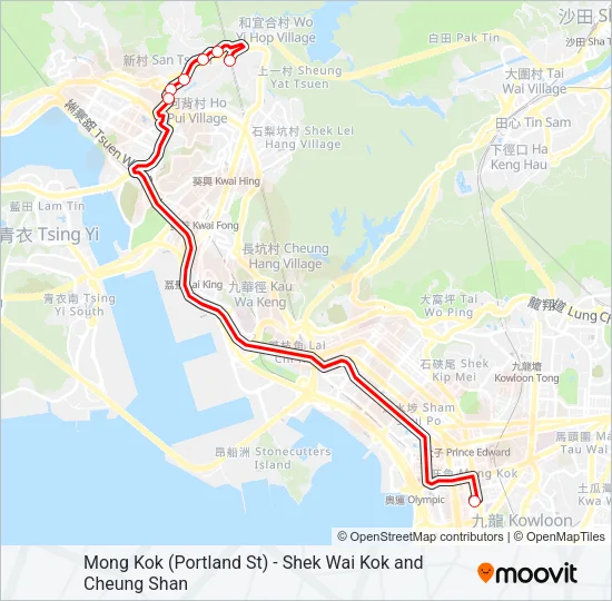 旺角(砵蘭街) — 石圍角／象山 Bus Line Map