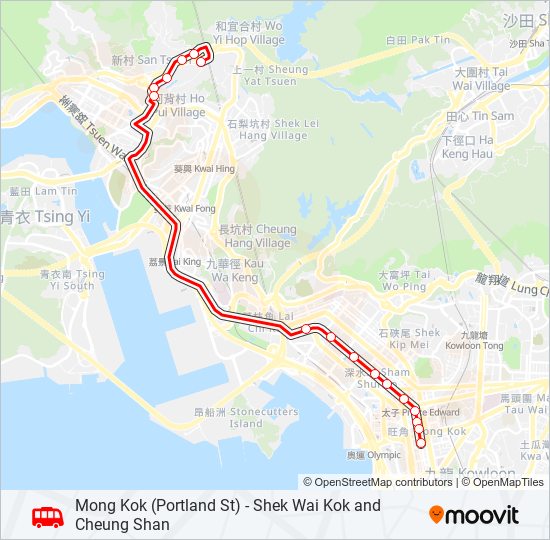 旺角(砵蘭街) — 石圍角／象山 bus Line Map