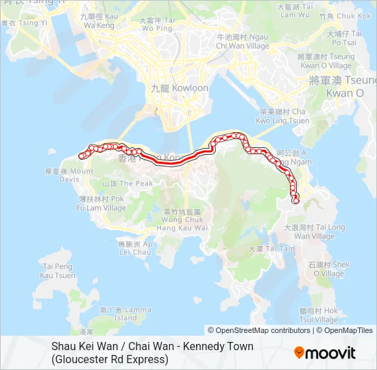筲箕灣／柴灣 - 西環 (特快) Bus Line Map