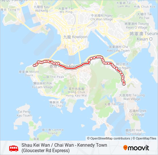 巴士筲箕灣／柴灣 - 西環 (特快)的線路圖