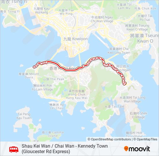 巴士筲箕灣／柴灣 - 西環 (特快)的線路圖