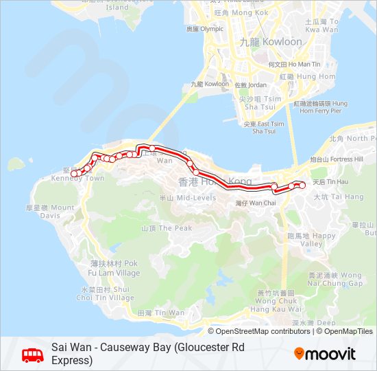 西環 — 銅鑼灣(告士打道特快) bus Line Map