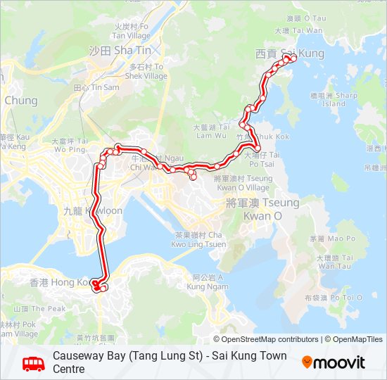 銅鑼灣(登龍街) — 西貢市中心 bus Line Map