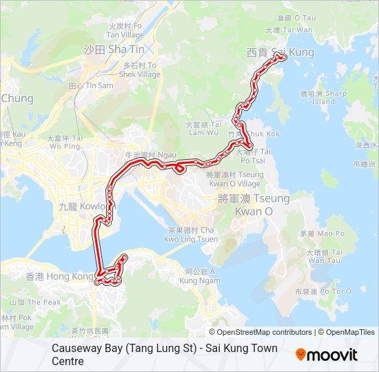 巴士銅鑼灣(登龍街) — 西貢市中心的線路圖