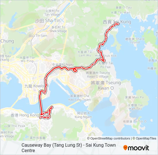 銅鑼灣(登龍街) — 西貢市中心 Bus Line Map