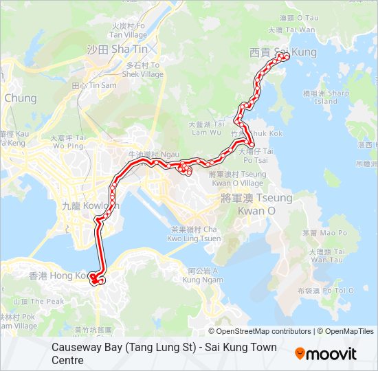 巴士銅鑼灣(登龍街) — 西貢市中心的線路圖