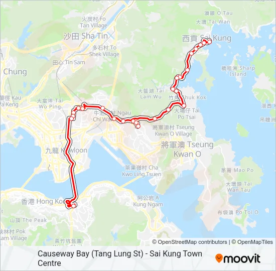 銅鑼灣(登龍街) — 西貢市中心 Bus Line Map