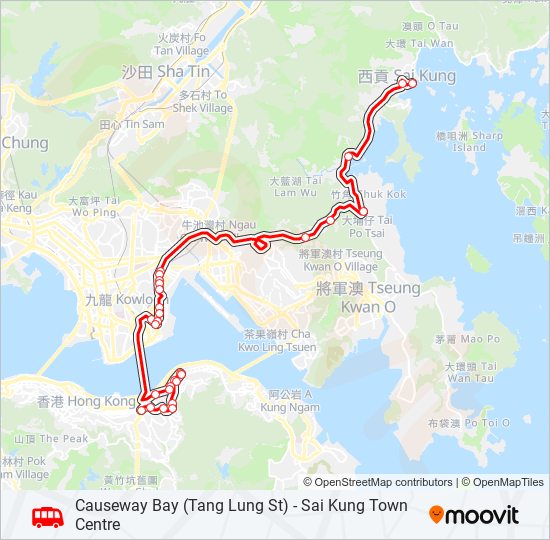 銅鑼灣(登龍街) — 西貢市中心 bus Line Map