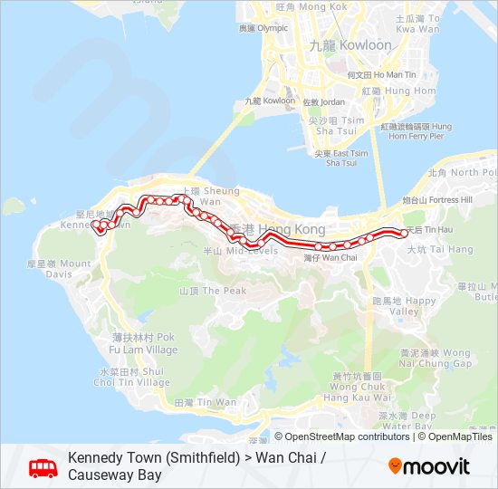 西環(士美非路) ＞ 灣仔／銅鑼灣 bus Line Map