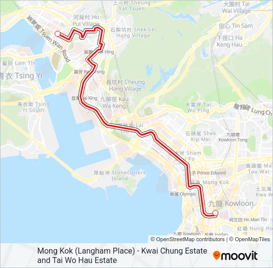 旺角(朗豪坊) — 葵涌邨／大窩口邨 Bus Line Map