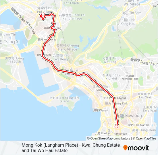 旺角(朗豪坊) — 葵涌邨／大窩口邨 Bus Line Map