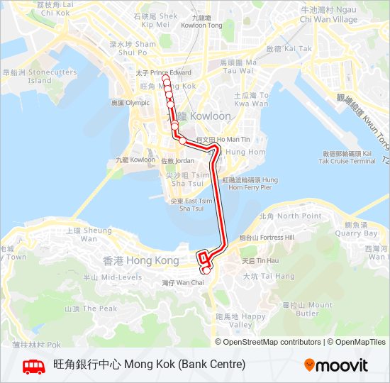 灣仔(天樂里) — 旺角(銀行中心) bus Line Map