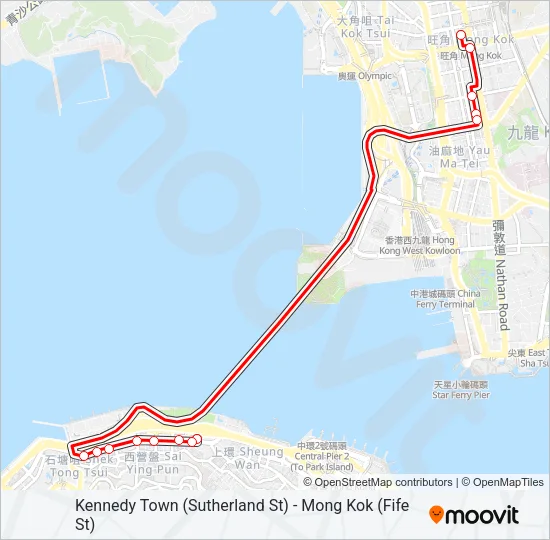 西環(修打蘭街) — 旺角(快富街) Bus Line Map