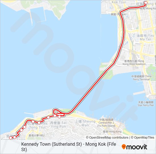巴士西環(修打蘭街) — 旺角(快富街)的線路圖