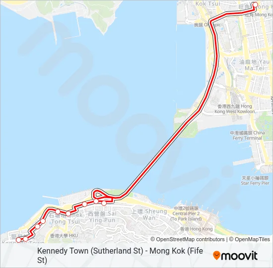 西環(修打蘭街) — 旺角(快富街) Bus Line Map