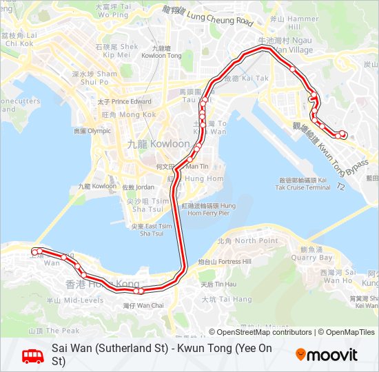 西環(修打蘭街) — 觀塘(宜安街) bus Line Map