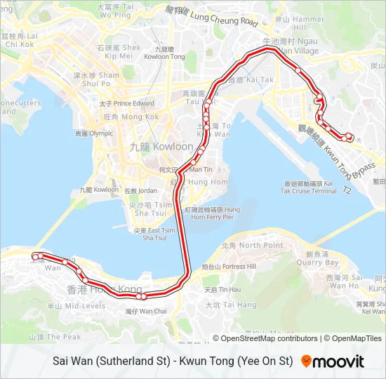 西環(修打蘭街) — 觀塘(宜安街) Bus Line Map