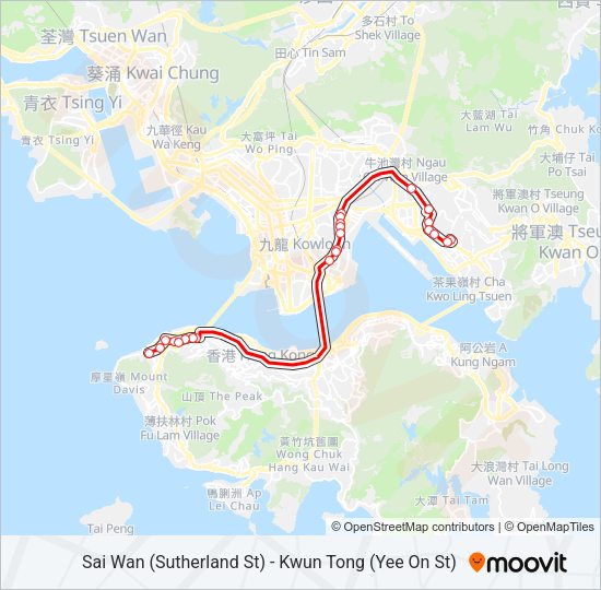 巴士西環(修打蘭街) — 觀塘(宜安街)的線路圖