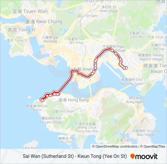 西環(修打蘭街) — 觀塘(宜安街) Bus Line Map