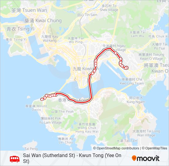 西環(修打蘭街) — 觀塘(宜安街) bus Line Map