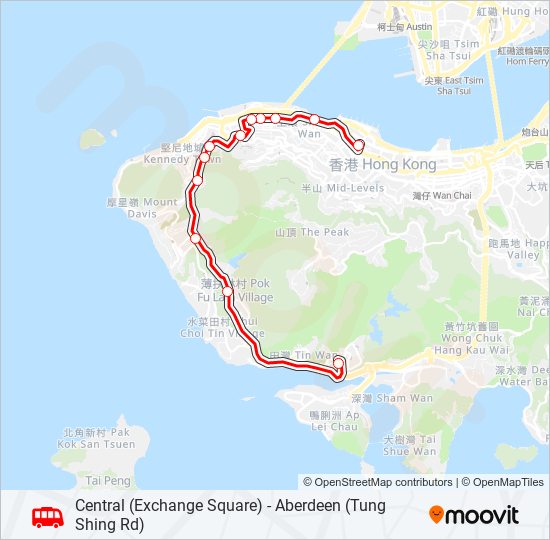 巴士中環(交易廣場) — 香港仔(東勝道)的線路圖