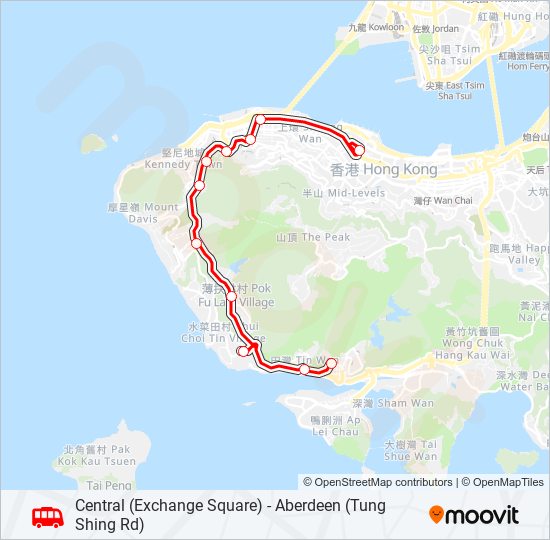 巴士中環(交易廣場) — 香港仔(東勝道)的線路圖