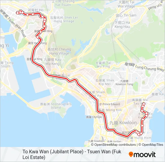 土瓜灣(欣榮花園) — 荃灣(福來邨) Bus Line Map
