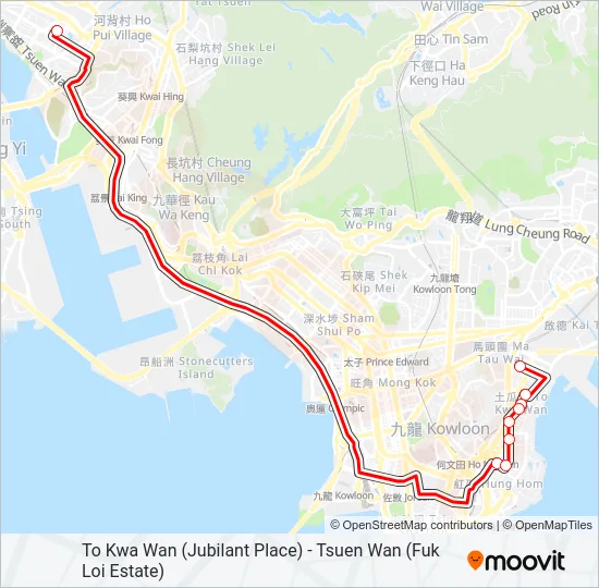 巴士土瓜灣(欣榮花園) — 荃灣(福來邨)的線路圖