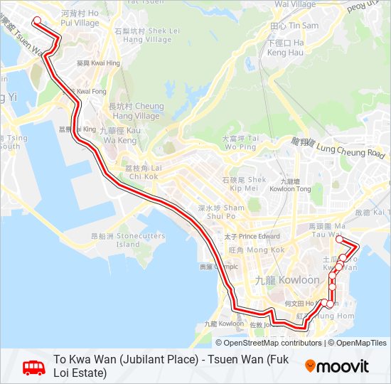 土瓜灣(欣榮花園) — 荃灣(福來邨) bus Line Map