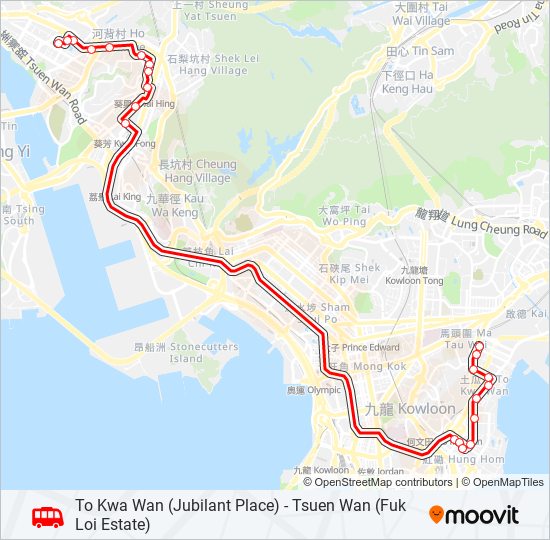 土瓜灣(欣榮花園) — 荃灣(福來邨) bus Line Map