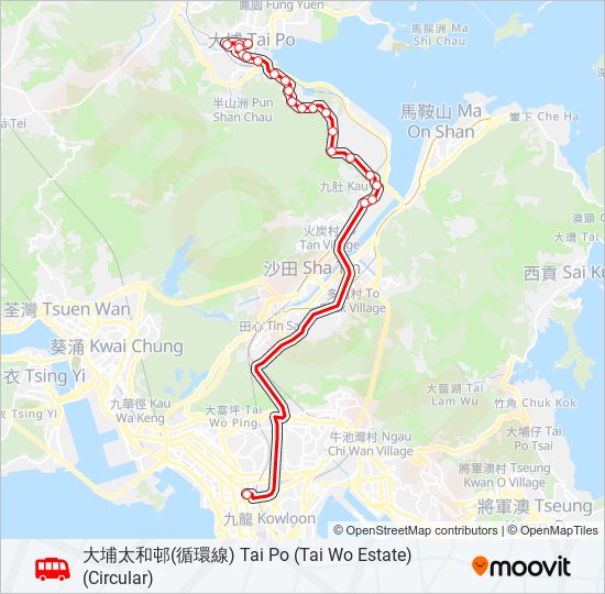 旺角(西洋菜南街) — 大埔(太和邨) bus Line Map