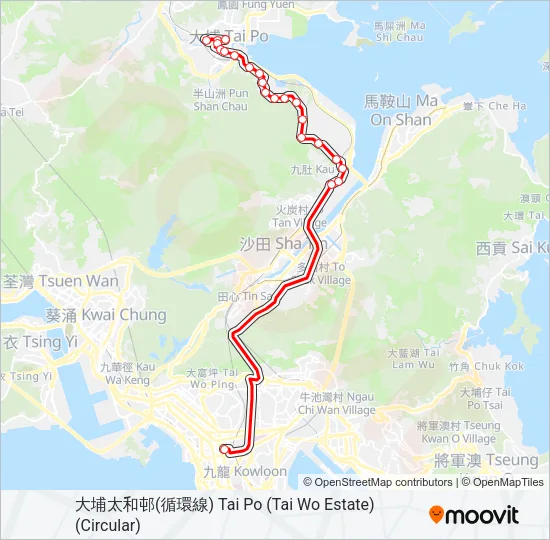 巴士旺角(西洋菜南街) — 大埔(太和邨)的線路圖
