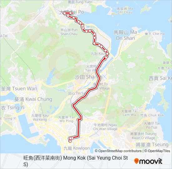 旺角(西洋菜南街) — 大埔(太和邨) Bus Line Map