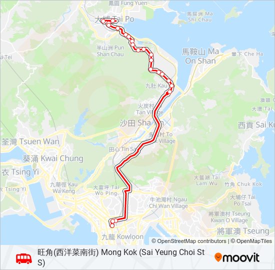 旺角(西洋菜南街) — 大埔(太和邨) bus Line Map