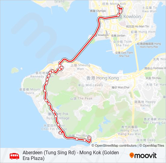 香港仔(東勝道) — 旺角(金雞廣場) bus Line Map