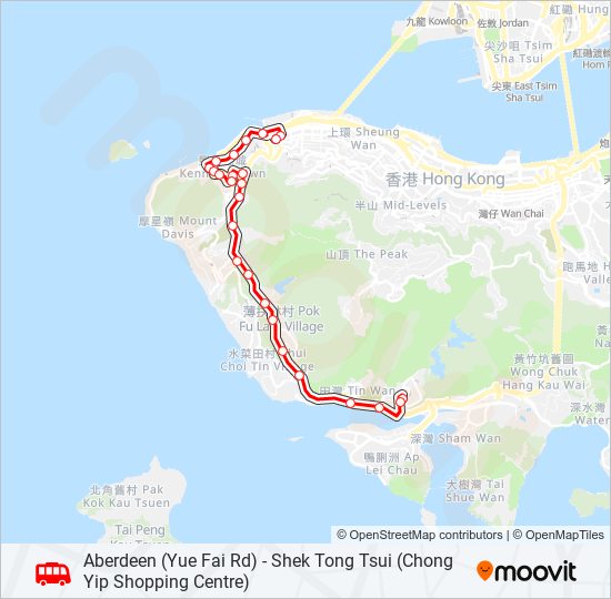 巴士香港仔(漁暉道) - 石塘咀(創業商場)的線路圖