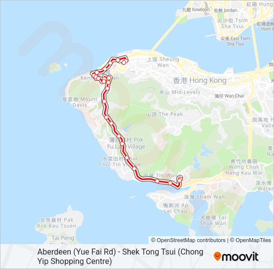 香港仔(漁暉道) - 石塘咀(創業商場) Bus Line Map