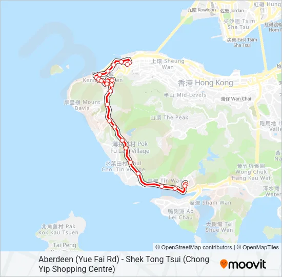 香港仔(漁暉道) - 石塘咀(創業商場) Bus Line Map