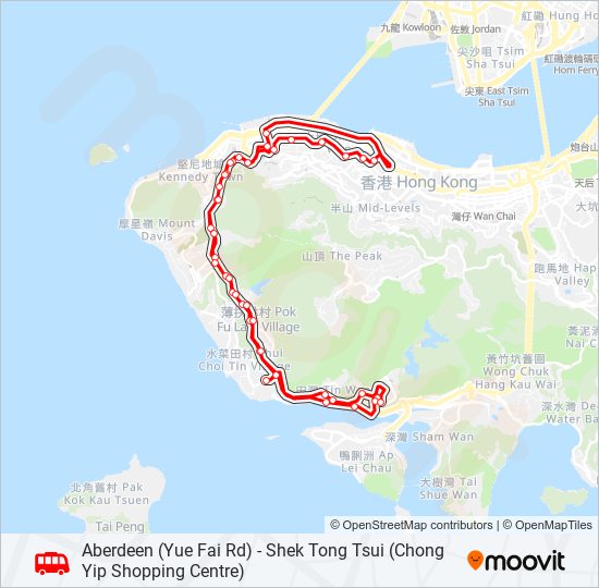 巴士香港仔(漁暉道) - 石塘咀(創業商場)的線路圖