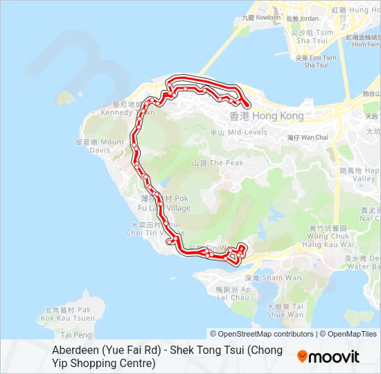 香港仔(漁暉道) - 石塘咀(創業商場) Bus Line Map