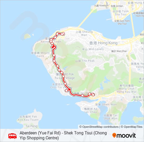 巴士香港仔(漁暉道) - 石塘咀(創業商場)的線路圖