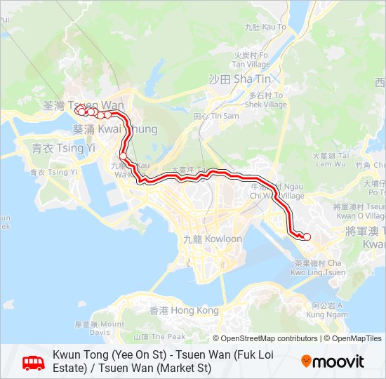 觀塘(宜安街) — 荃灣(福來邨) / 荃灣(街市街) bus Line Map