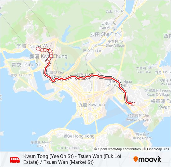 觀塘(宜安街) — 荃灣(福來邨) / 荃灣(街市街) bus Line Map