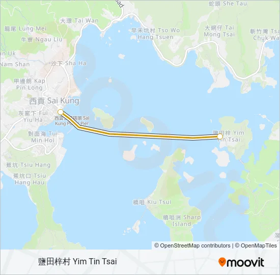 渡輪西貢 - 鹽田梓村的線路圖