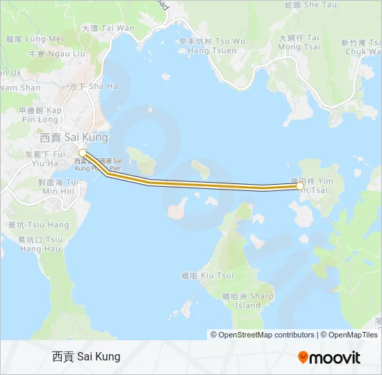 渡輪西貢 - 鹽田梓村的線路圖