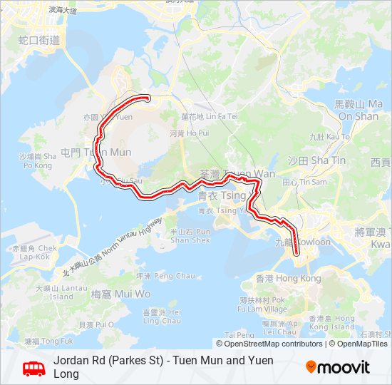 佐敦道(白加士街) — 屯門／元朗 bus Line Map