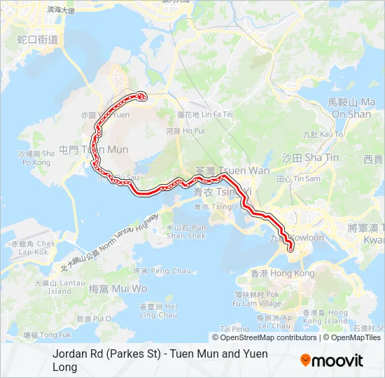 佐敦道(白加士街) — 屯門／元朗 Bus Line Map
