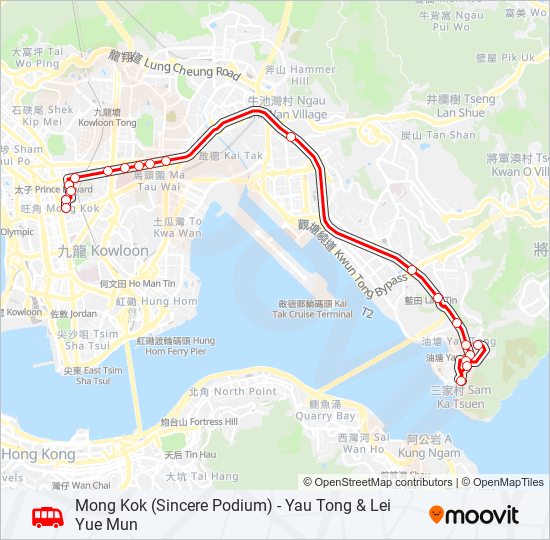 旺角(先達廣場) -- 油塘(高俊苑) bus Line Map