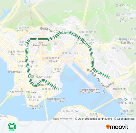 地鐵觀塘綫 KWUN TONG LINE的線路圖