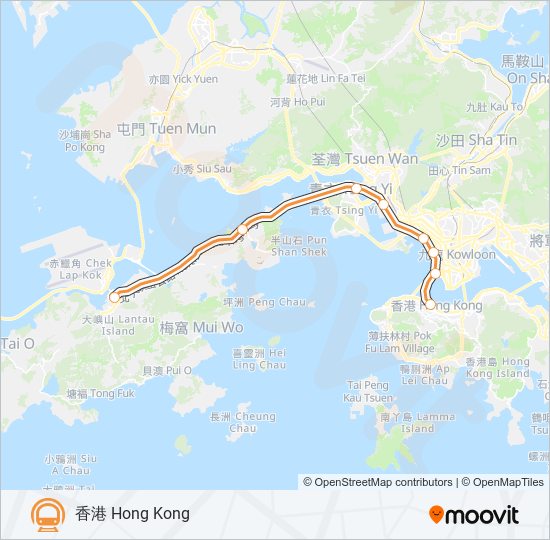 地鐵東涌綫 TUNG CHUNG LINE的線路圖